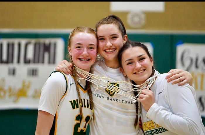 From L-R: Ava Horrocks, Sofia Bowes and Sienah Alexander after clinching a third straight East Bay Athletic League title last week.